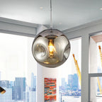 Modern Style 1 Bulb Pendant Light with Concave Glass Shade Silver/Red Global Hanging Light Fixture for Restaurant