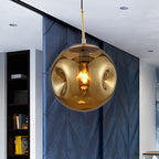 Modern Style 1 Bulb Pendant Light with Concave Glass Shade Silver/Red Global Hanging Light Fixture for Restaurant