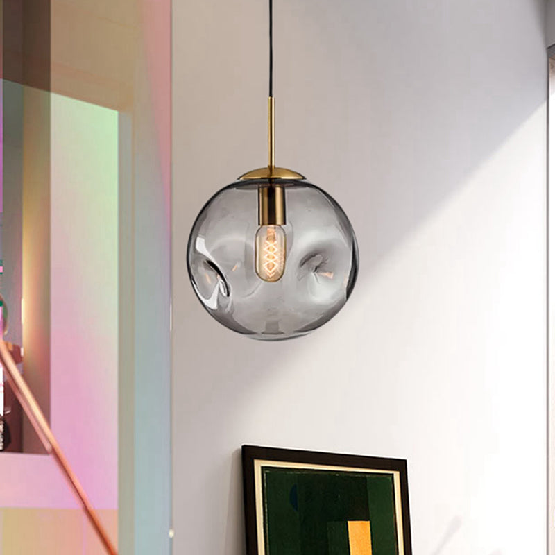 Modern Style 1 Bulb Pendant Light with Concave Glass Shade Silver/Red Global Hanging Light Fixture for Restaurant