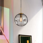 Modern Style 1 Bulb Pendant Light with Concave Glass Shade Silver/Red Global Hanging Light Fixture for Restaurant