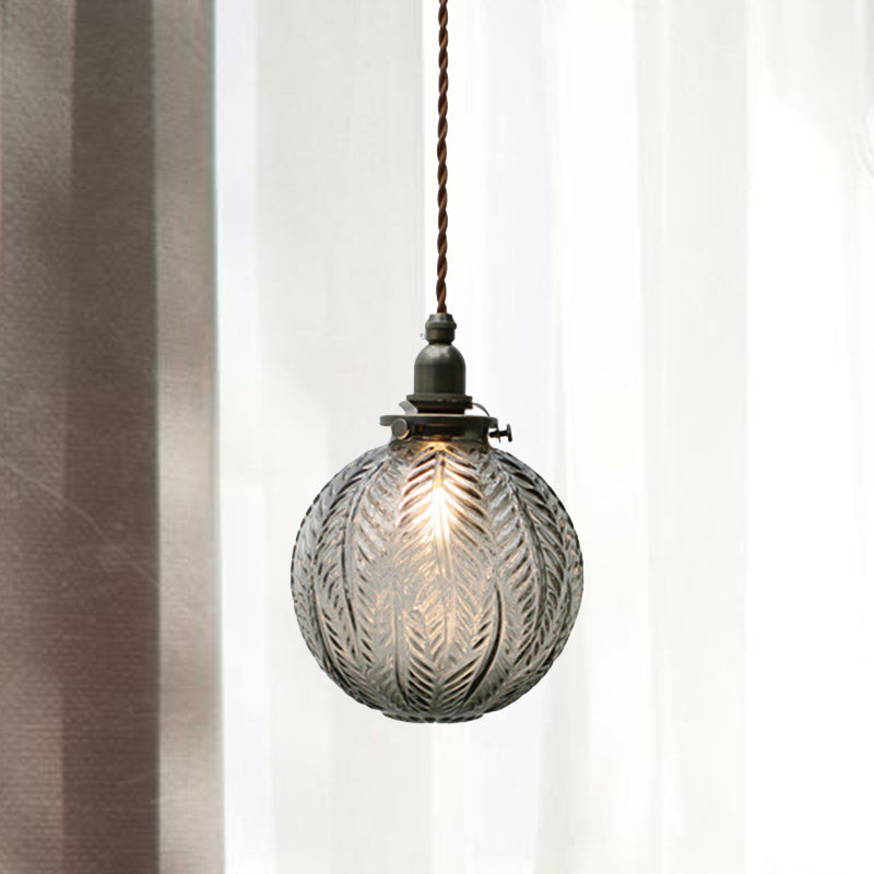 Colonial Global Pendant Light Fixture 1-Head Clear/Smoke Gray Glass Hanging Lamp Kit with Feather Design