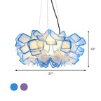 Hand-Worked Blooming LED Chandelier Modern Stylish Acrylic Blue/Purple Suspended Lighting Fixture, 21"/31" Wide