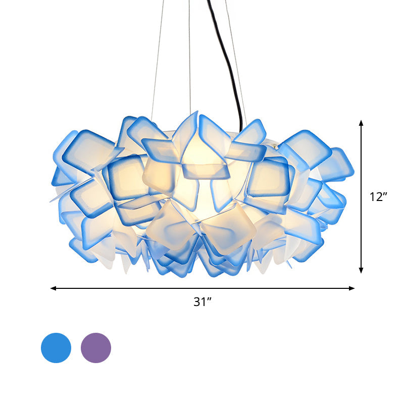 Hand-Worked Blooming LED Chandelier Modern Stylish Acrylic Blue/Purple Suspended Lighting Fixture, 21"/31" Wide