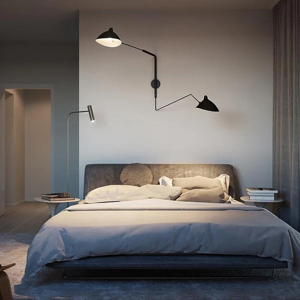 Designer wall lamp with double arm – adjustable wall light for living room, office, or bedroom