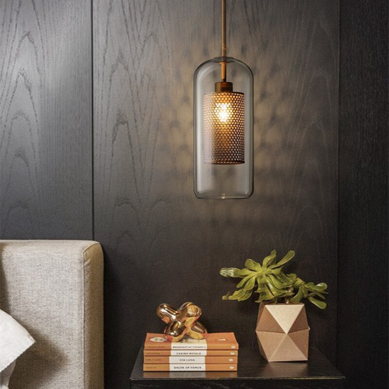 Hessa Contemporary Golden Pendant Light, Glass, Globe/Cylindric