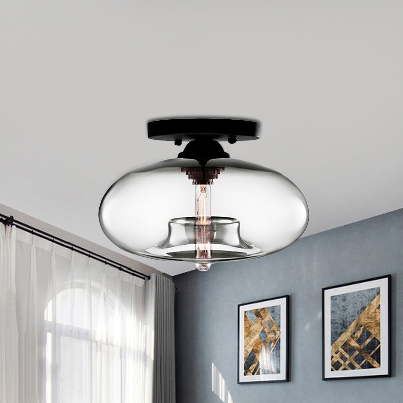 Glass Oval Flush Mount Lamp Simple Style 1 Light Clear/Amber/Smoky Ceiling Flush Mount for Hallway
