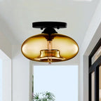 Glass Oval Flush Mount Lamp Simple Style 1 Light Clear/Amber/Smoky Ceiling Flush Mount for Hallway