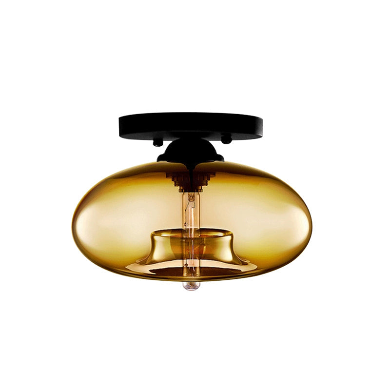 Glass Oval Flush Mount Lamp Simple Style 1 Light Clear/Amber/Smoky Ceiling Flush Mount for Hallway