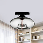 Glass Oval Flush Mount Lamp Simple Style 1 Light Clear/Amber/Smoky Ceiling Flush Mount for Hallway