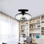 Glass Oval Flush Mount Lamp Simple Style 1 Light Clear/Amber/Smoky Ceiling Flush Mount for Hallway