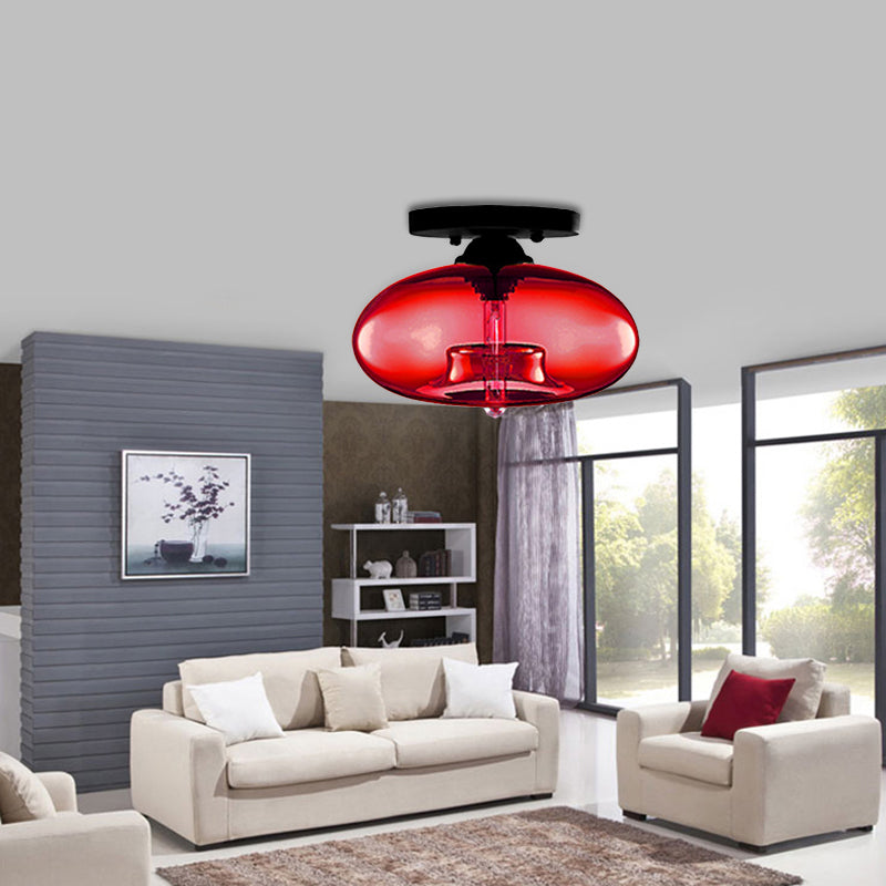 Glass Oval Flush Mount Lamp Simple Style 1 Light Clear/Amber/Smoky Ceiling Flush Mount for Hallway