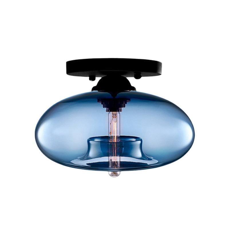 Glass Oval Flush Mount Lamp Simple Style 1 Light Clear/Amber/Smoky Ceiling Flush Mount for Hallway