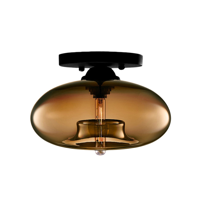 Glass Oval Flush Mount Lamp Simple Style 1 Light Clear/Amber/Smoky Ceiling Flush Mount for Hallway