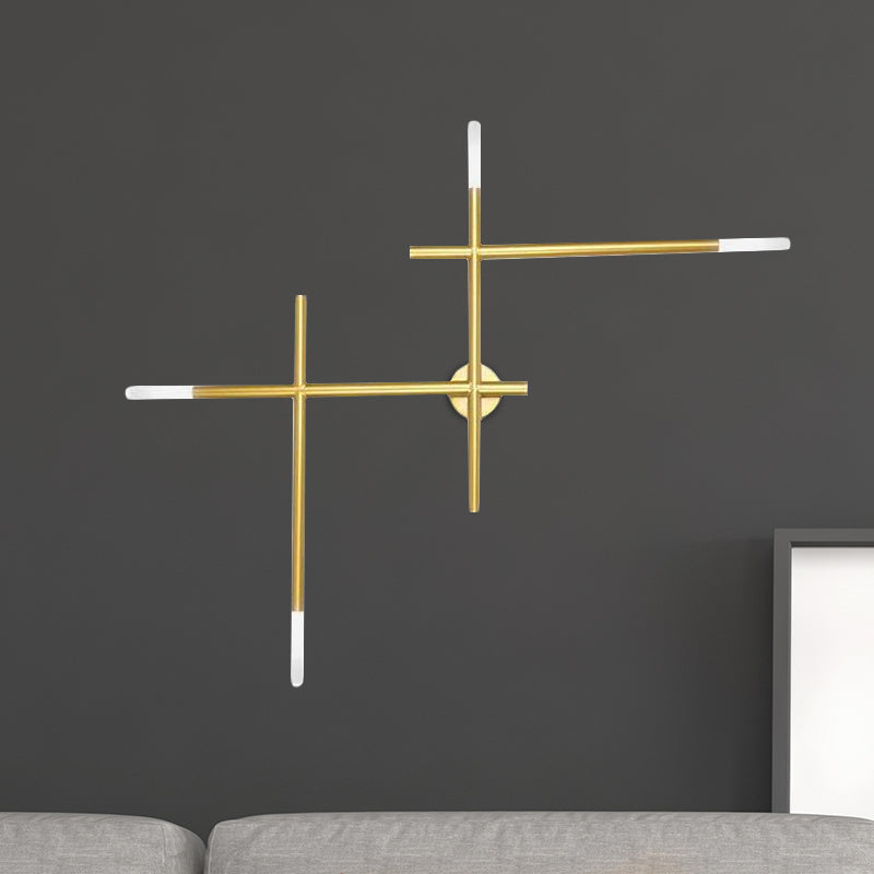 Metal Crossed Lines Wall Sconce Light Simplicity 4 Lights Black/Gold Wall Lamp in Warm/White Light
