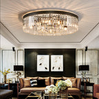 Vintage Circular Flush Mount Lighting Metal 4/6/8 Lights Ceiling Lamp with Clear Crystal Prism in Black
