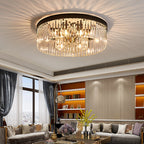 Vintage Circular Flush Mount Lighting Metal 4/6/8 Lights Ceiling Lamp with Clear Crystal Prism in Black