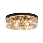 Vintage Circular Flush Mount Lighting Metal 4/6/8 Lights Ceiling Lamp with Clear Crystal Prism in Black