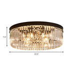 Vintage Circular Flush Mount Lighting Metal 4/6/8 Lights Ceiling Lamp with Clear Crystal Prism in Black