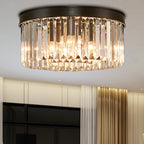 Vintage Circular Flush Mount Lighting Metal 4/6/8 Lights Ceiling Lamp with Clear Crystal Prism in Black
