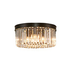 Vintage Circular Flush Mount Lighting Metal 4/6/8 Lights Ceiling Lamp with Clear Crystal Prism in Black