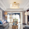 4/5/6 Bulbs Drum Semi Flush Ceiling Light Modern Clear Crystal Ceiling Lamp in Gold for Living Room
