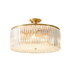 4/5/6 Bulbs Drum Semi Flush Ceiling Light Modern Clear Crystal Ceiling Lamp in Gold for Living Room
