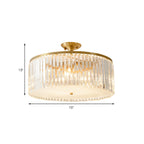 4/5/6 Bulbs Drum Semi Flush Ceiling Light Modern Clear Crystal Ceiling Lamp in Gold for Living Room