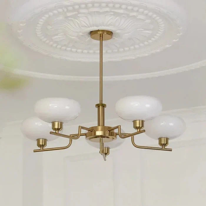 Modern Chandelier with Opal Glass Shades – Elegant Ceiling Lamp