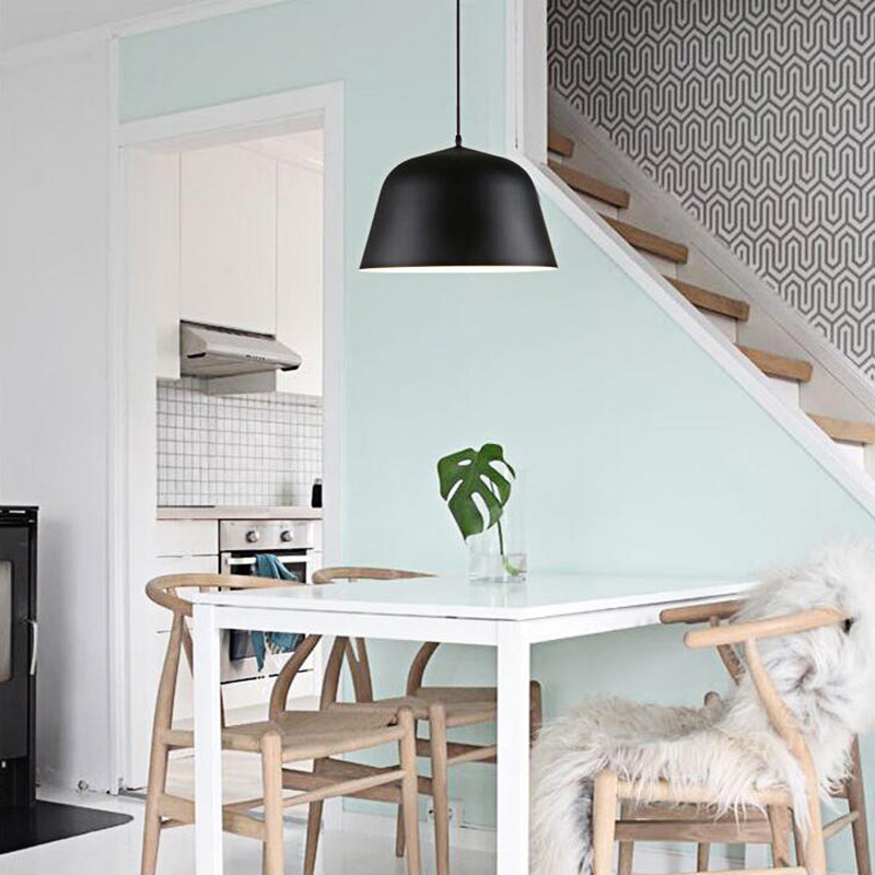 Nordic Style Dome Shade Hanging Ceiling Light 10"/16" Dia 1 Light Metal Pendant Lamp in Black/Green for Bedroom