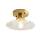 1 Light Flared Semi Flush Light Industrial Clear/Green Ribbed Glass Ceiling Mount for Living Room
