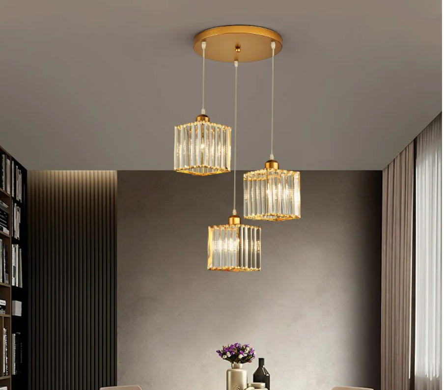 Vina Modern Cluster Cylinder Glass Pendant Light, Black/Gold