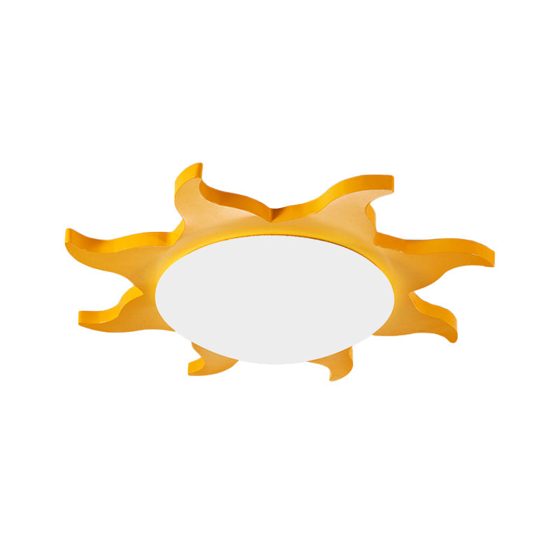 Sun Shaped Flush Ceiling Light Cartoon Wood Acrylic Ceiling Light for Kindergarten
