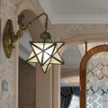 White Glass Star Sconce Lighting Tiffany 1 Head Antique Brass Wall Mount Light with Mermaid Backplate