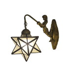 White Glass Star Sconce Lighting Tiffany 1 Head Antique Brass Wall Mount Light with Mermaid Backplate