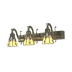 3 Heads Leaf Vanity Light Rustic Loft Stained Glass Makeup Mirror Light with Linear Backplate in Copper/Antique Brass/Gold