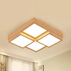 Natural Wood Square Flush Light Modern 4/6/9-Light Wooden LED Ceiling Lamp in Warm/White/Natural Light