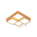 Natural Wood Square Flush Light Modern 4/6/9-Light Wooden LED Ceiling Lamp in Warm/White/Natural Light