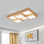 Natural Wood Square Flush Light Modern 4/6/9-Light Wooden LED Ceiling Lamp in Warm/White/Natural Light