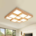 Natural Wood Square Flush Light Modern 4/6/9-Light Wooden LED Ceiling Lamp in Warm/White/Natural Light