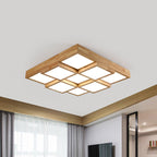 Natural Wood Square Flush Light Modern 4/6/9-Light Wooden LED Ceiling Lamp in Warm/White/Natural Light