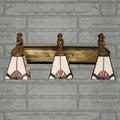 Trapezoid Wall Mount Light Tiffany White Glass 3 Lights Brass Vanity Light Fixture with Mermaid Decoration
