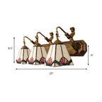 Trapezoid Wall Mount Light Tiffany White Glass 3 Lights Brass Vanity Light Fixture with Mermaid Decoration