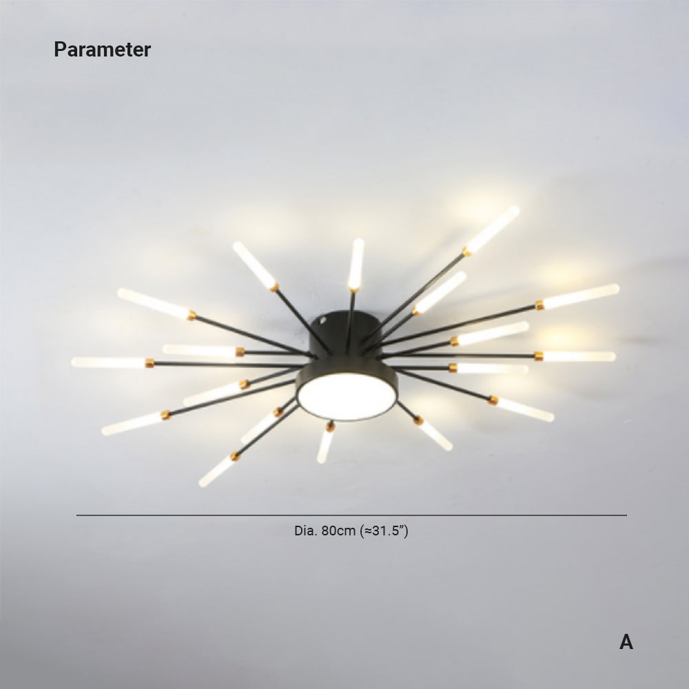 Wesley Modern Linear Firework Ceiling Light Black/Gold