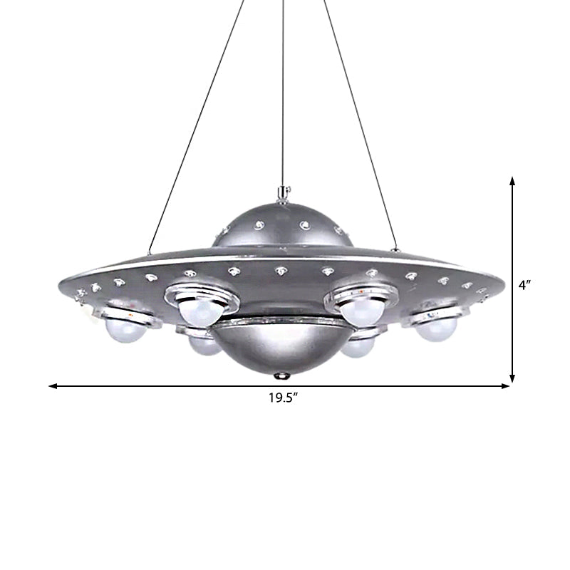 Metal UFO Pendant Light Six Lights Creative Suspension Light in Silver for Boys Bedroom