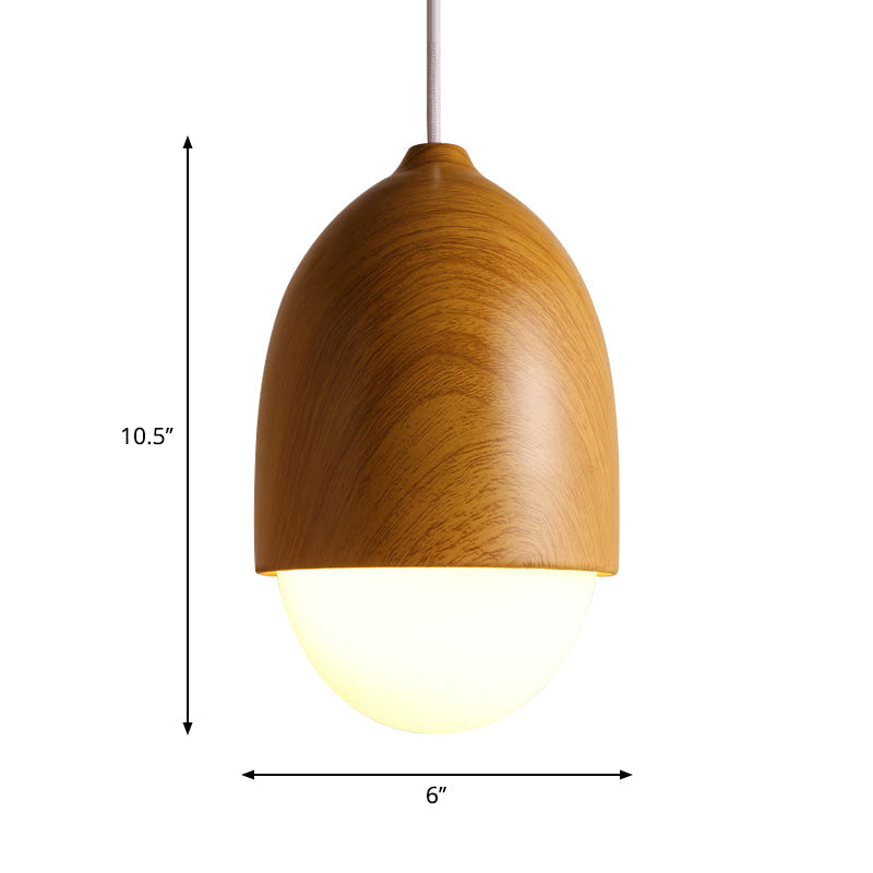 1 Light Nut Shaped Hanging Light Japanese Style Glass & Wood Pendant Light in White for Shop