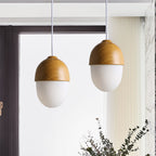 1 Light Nut Shaped Hanging Light Japanese Style Glass & Wood Pendant Light in White for Shop