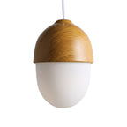 1 Light Nut Shaped Hanging Light Japanese Style Glass & Wood Pendant Light in White for Shop