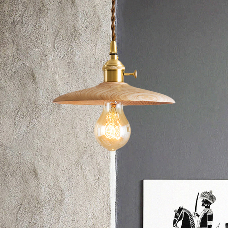 Contemporary Conical Hanging Lamp 1 Light Wood Suspension Light in Brown/Beige for Living Room