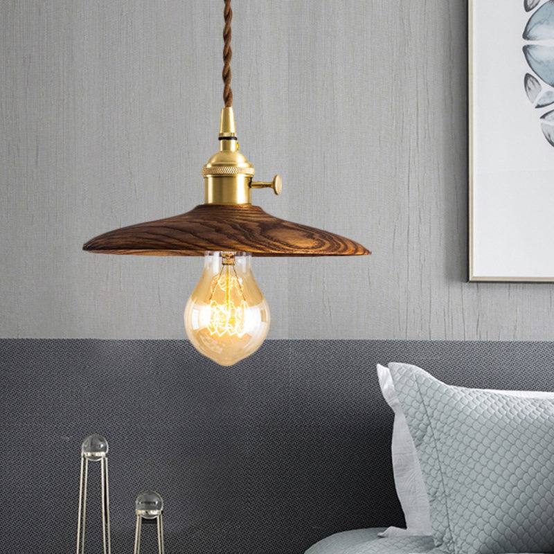 Contemporary Conical Hanging Lamp 1 Light Wood Suspension Light in Brown/Beige for Living Room