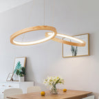 Wood Double-Ring Pendant Light Dining Room Modern Simple Chandelier in Beige